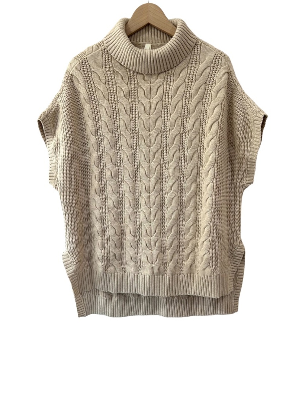 Pact women’s Cable Knit Poncho Sweater XL XXL sandshell turtleneck NWOT